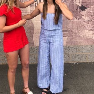 Blue strapless jumpsuit